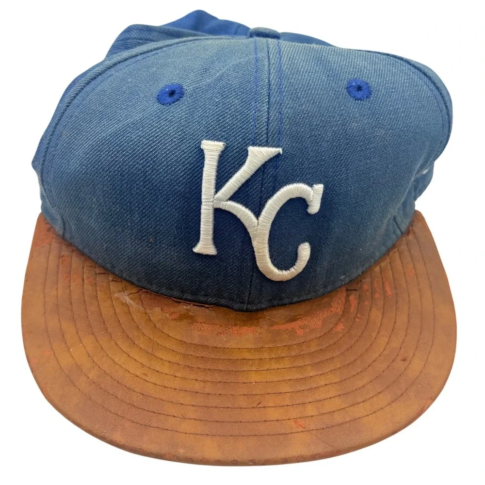 VTG New Era‎ Kansas City Royals Hat Mens M/L Blue 9FIFTY Snapback Faux Leather